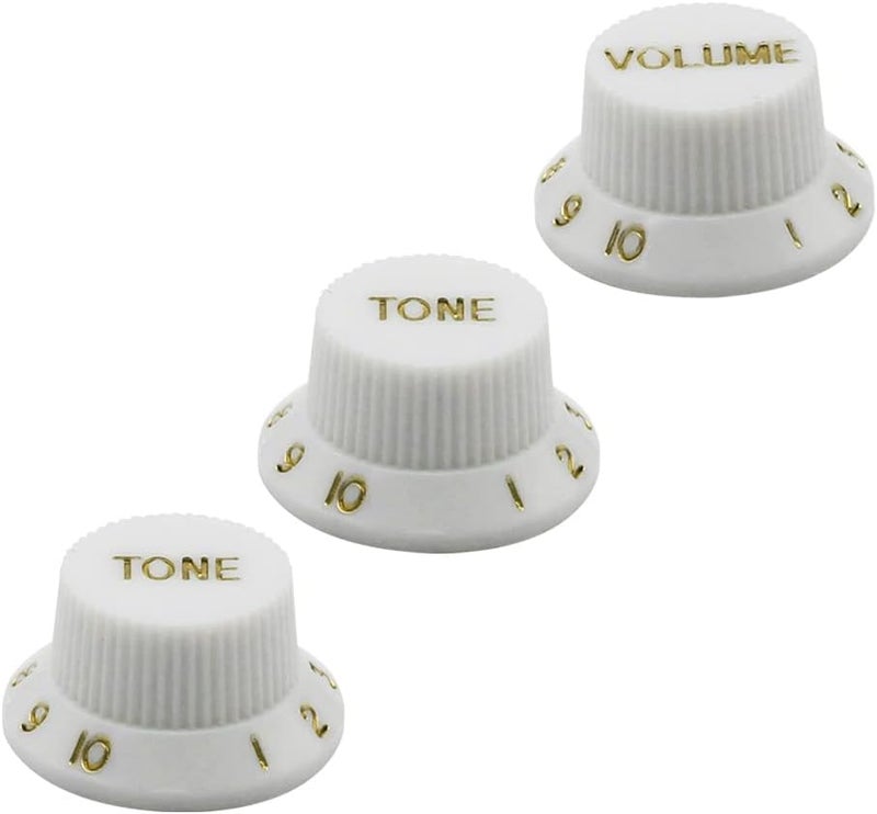 FLEOR Speed Control Knobs 1 Volume 2 Tone Guitar Knob Set Fit ST Style Electric Guitar Parts, White - Image 3